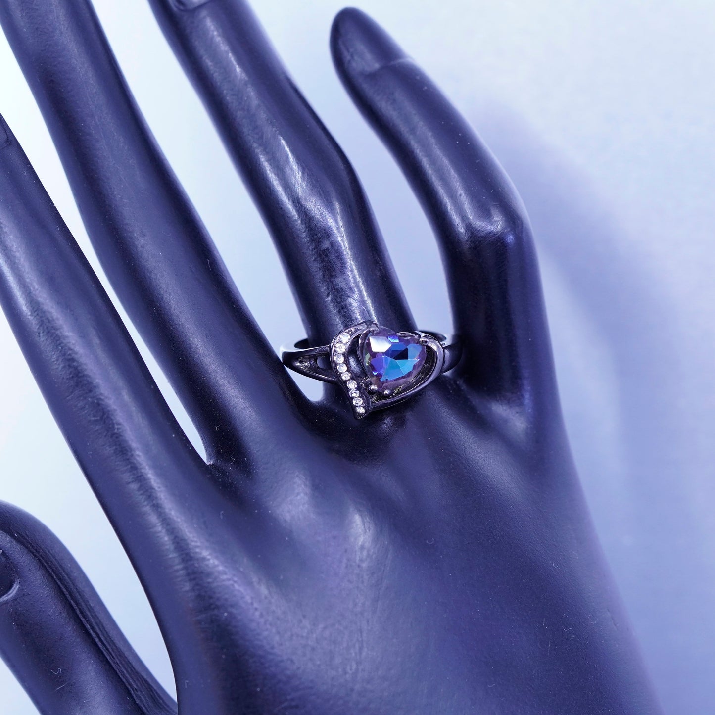 Size 10.25, vintage Sterling 925 silver handmade oxidized ring amethyst and Cz