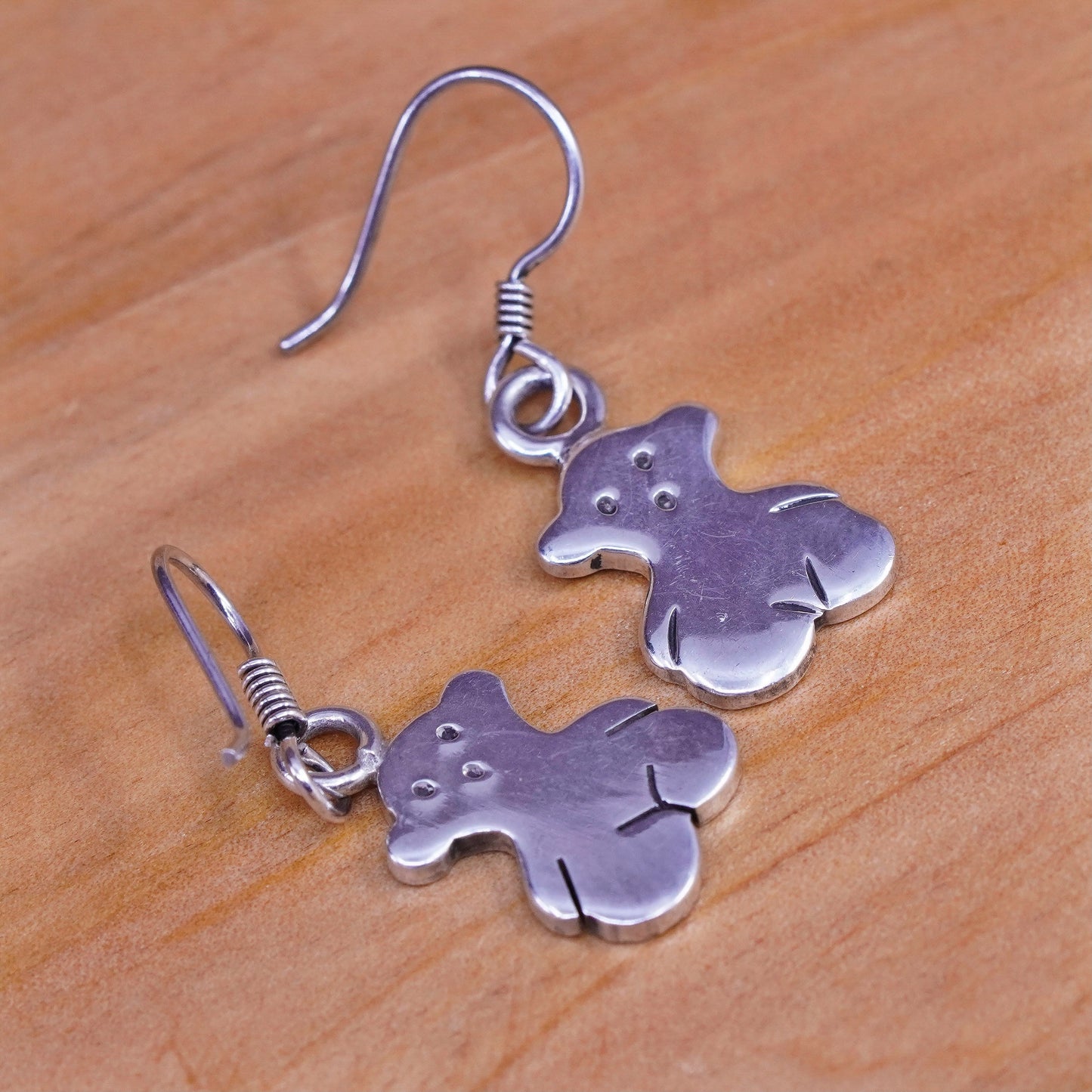 Vintage 925 Sterling silver bear handmade earrings