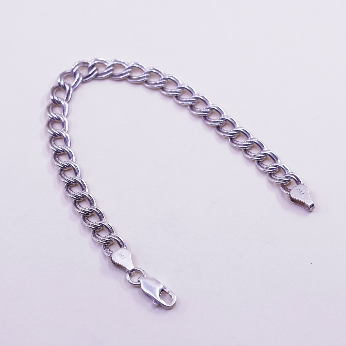 7”, 7mm, Vintage sterling silver double curb bracelet, 925 chain