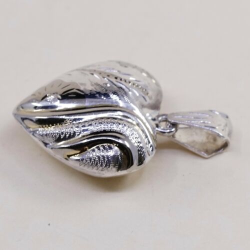Vintage sterling silver handmade pendant, fine 925 silver Puffy heart charm