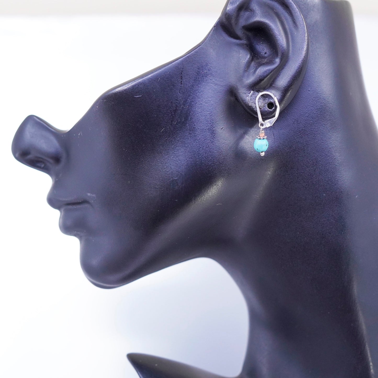 Vintage Sterling 925 silver handmade earrings with turquoise beads