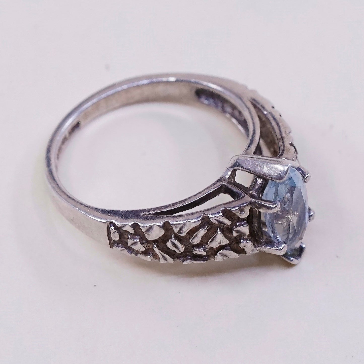 sz 6, VTG Karana Sterling silver statement engagement ring w/ blue topaz