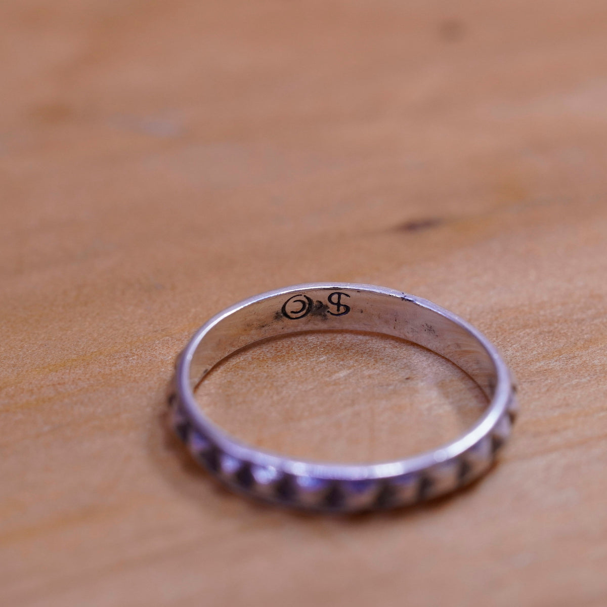 Size 6, Sterling silver stackable handmade ring, 925 stackable band with beads