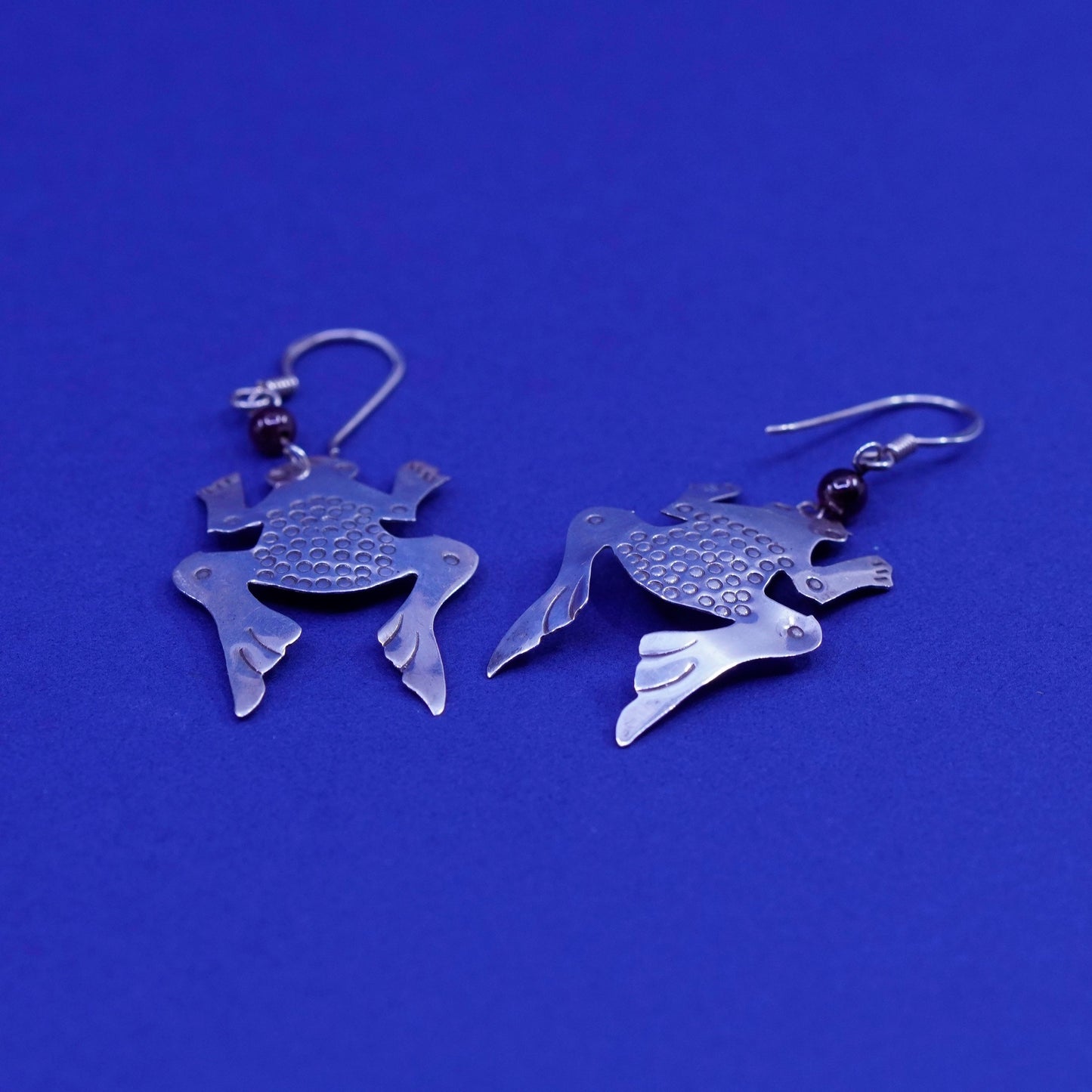 Vintage boma sterling 925 silver handmade frog earrings with garnet