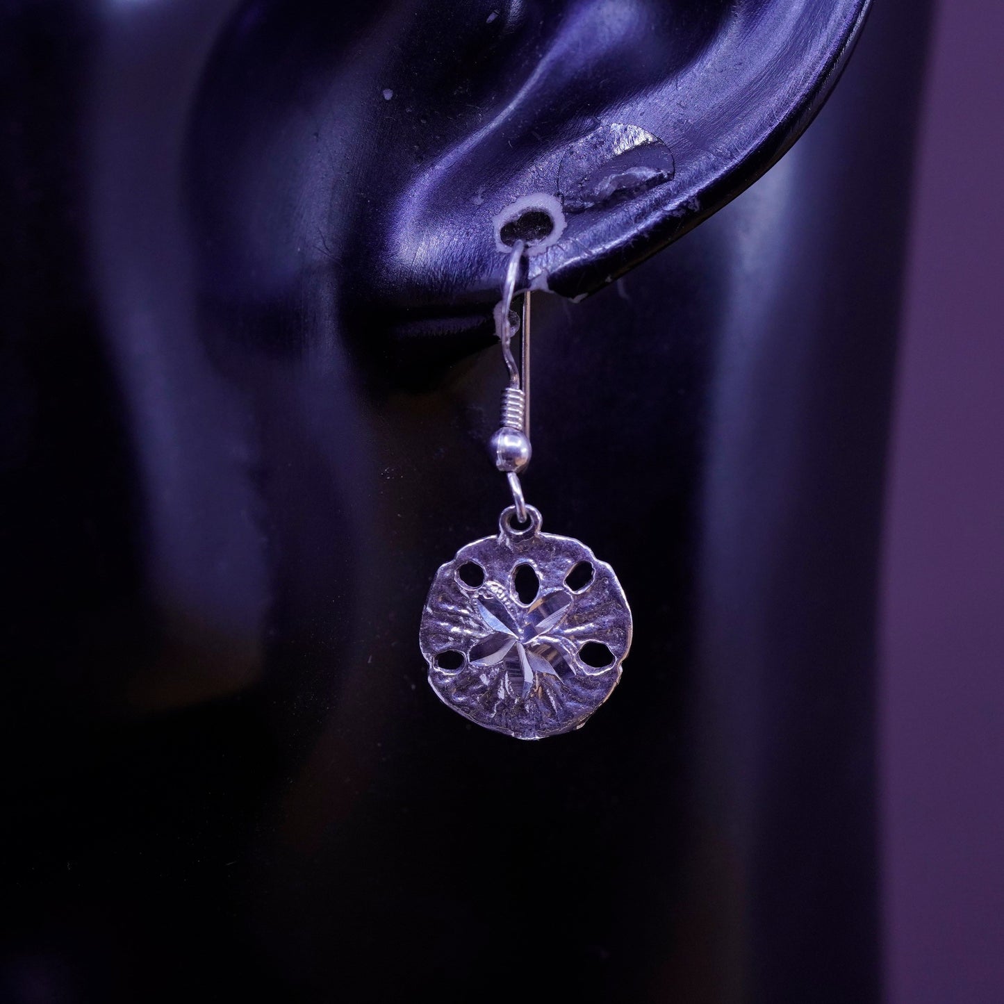 Vintage Sterling silver handmade earrings, 925 sand dollar drops