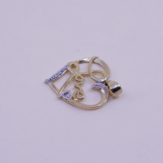 vintage vermeil Gold over Sterling silver pendant, 925 heart love pendant cz