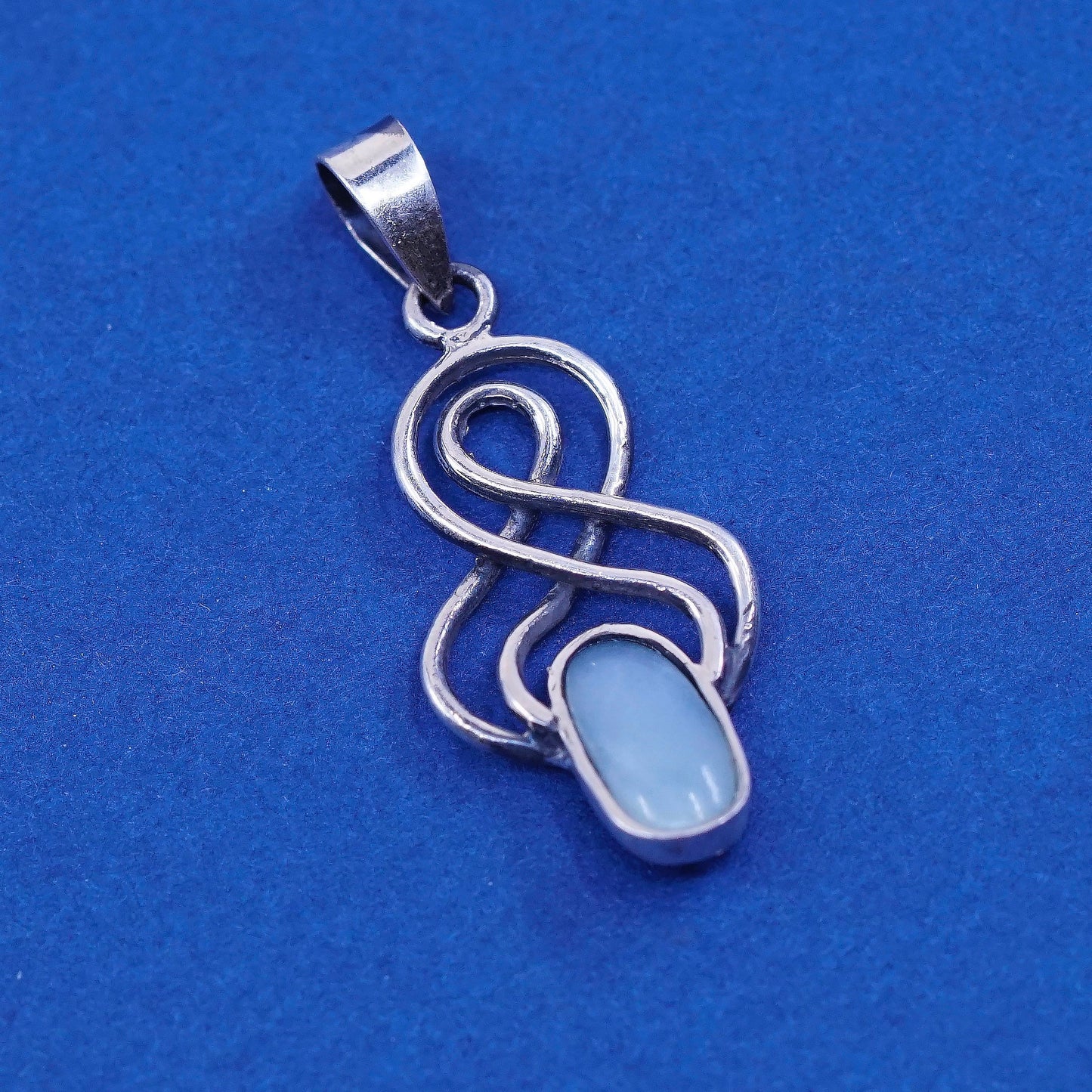 Vintage sterling silver handmade pendant, 925 charm with blue stone