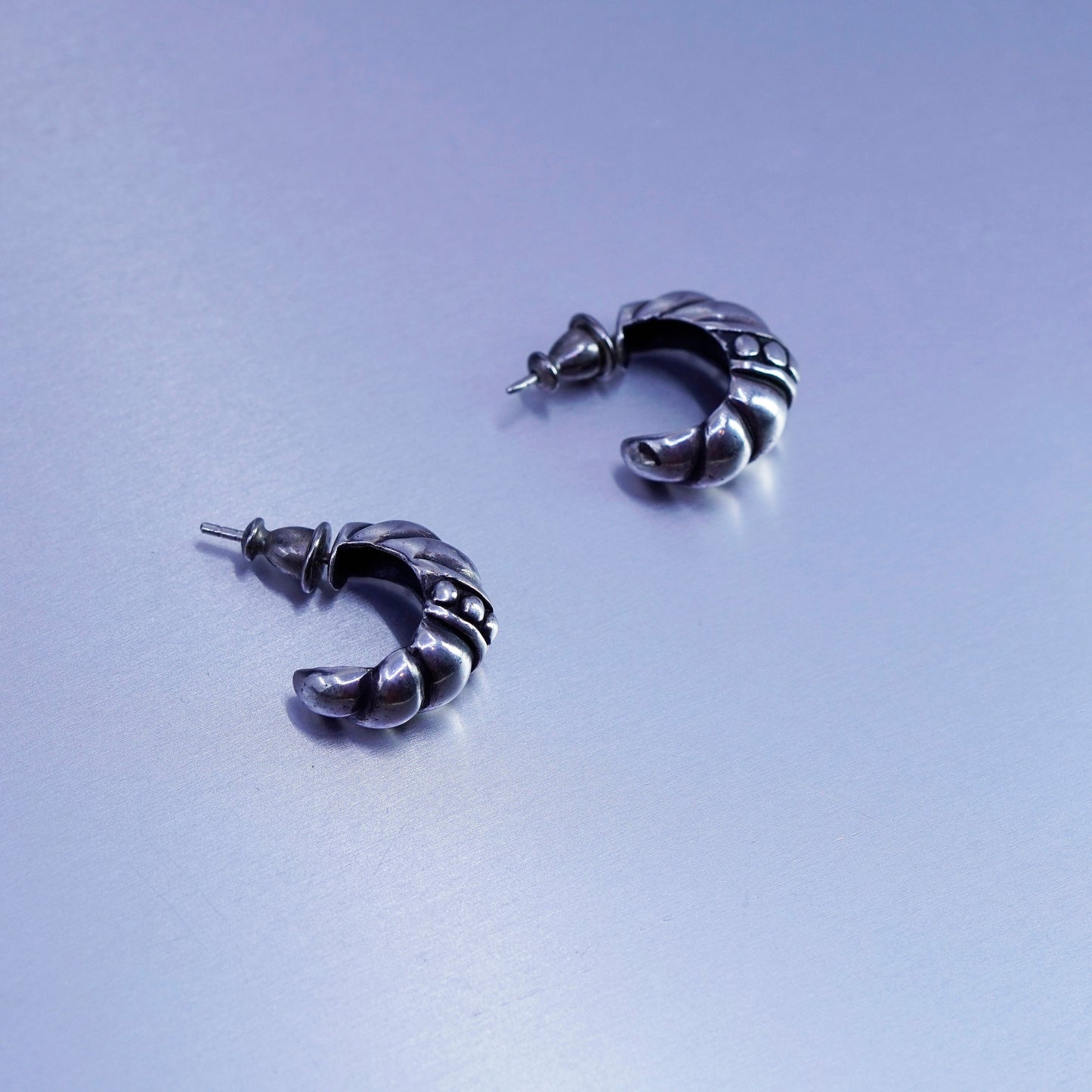 0.75”, vintage Sterling silver handmade earrings, textured 925 hoops