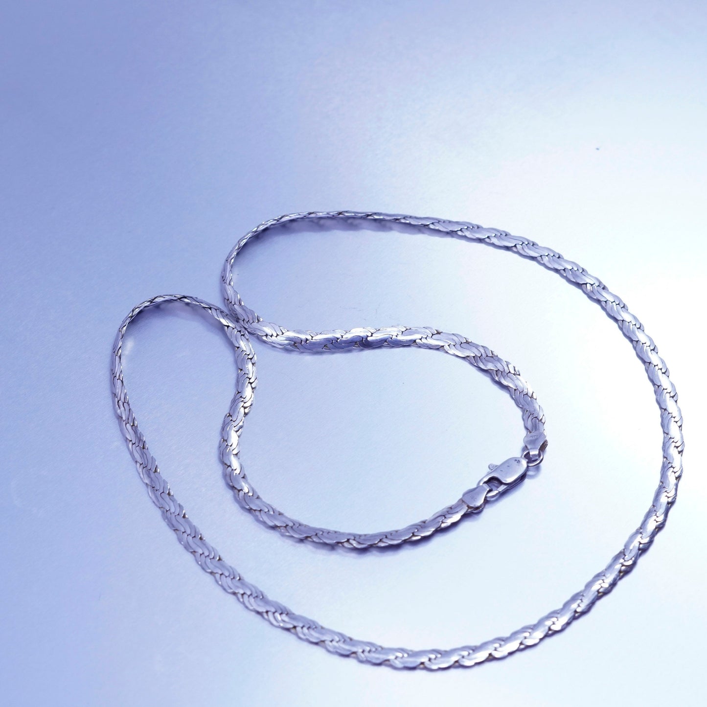 24” 5mm, vintage Sterling 925 silver flatten nugget chain necklace