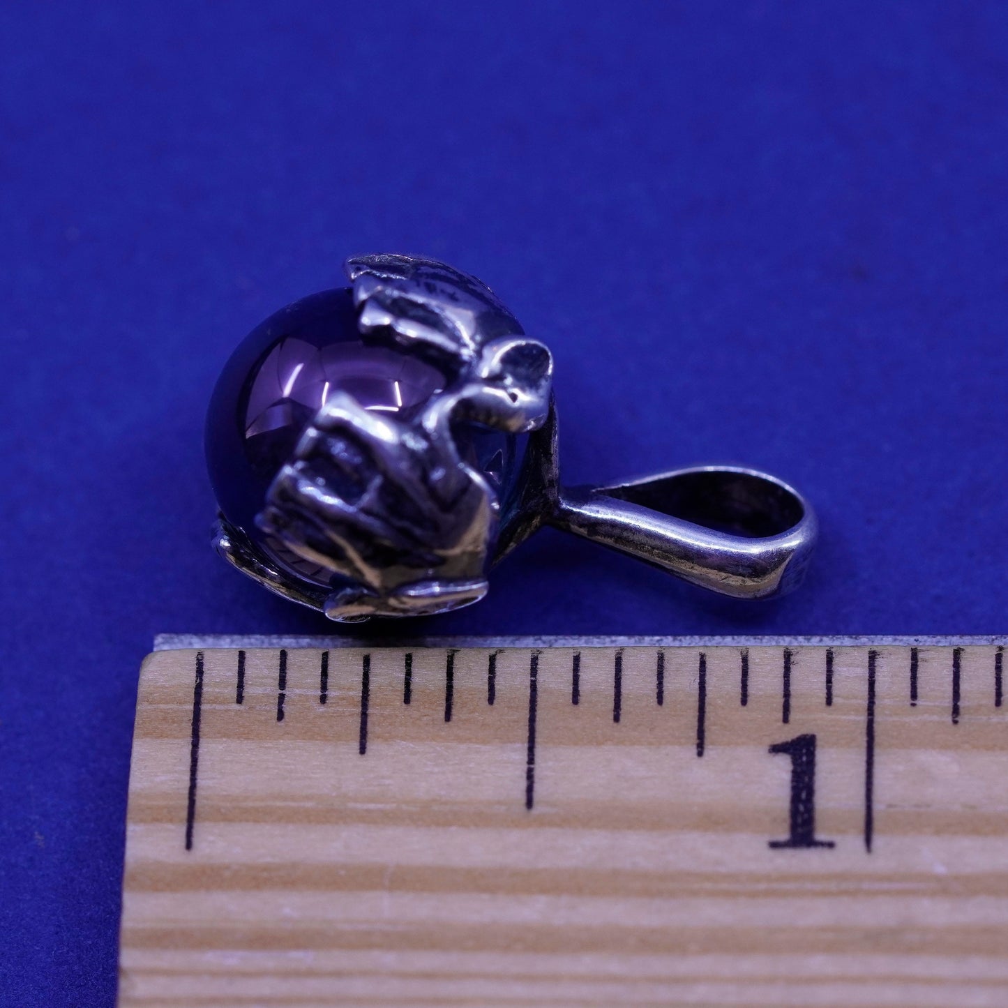 Vintage sterling 925 silver handmade elephant pendant with glass bead