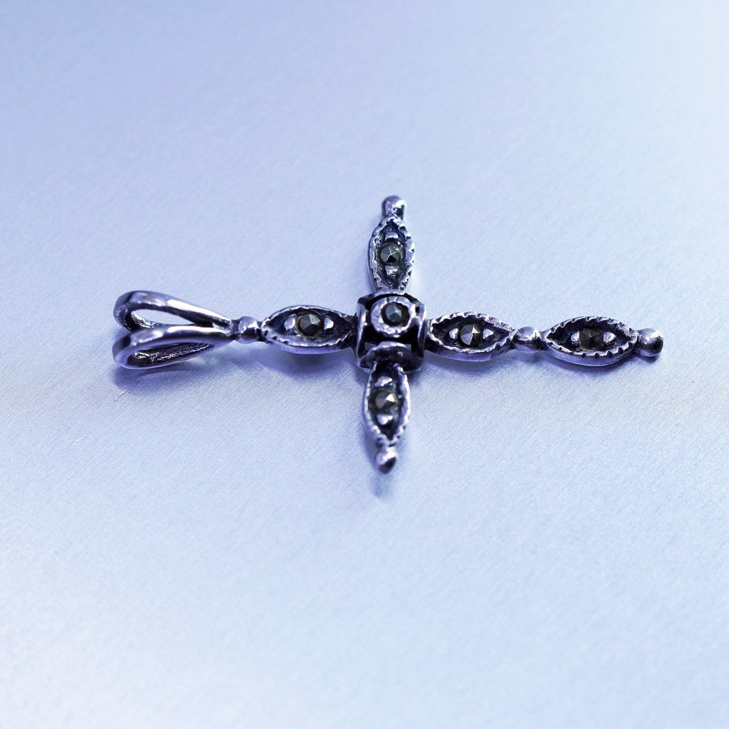 antique sterling 925 silver cross pendant with Marcasite