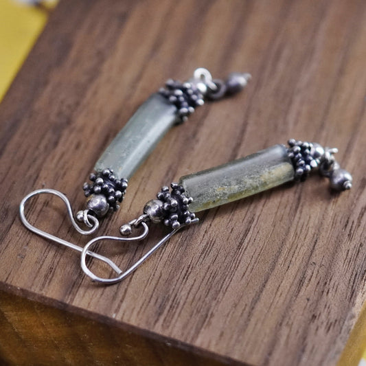 Vintage Sterling 925 silver handmade earrings with long Roman glass and beads