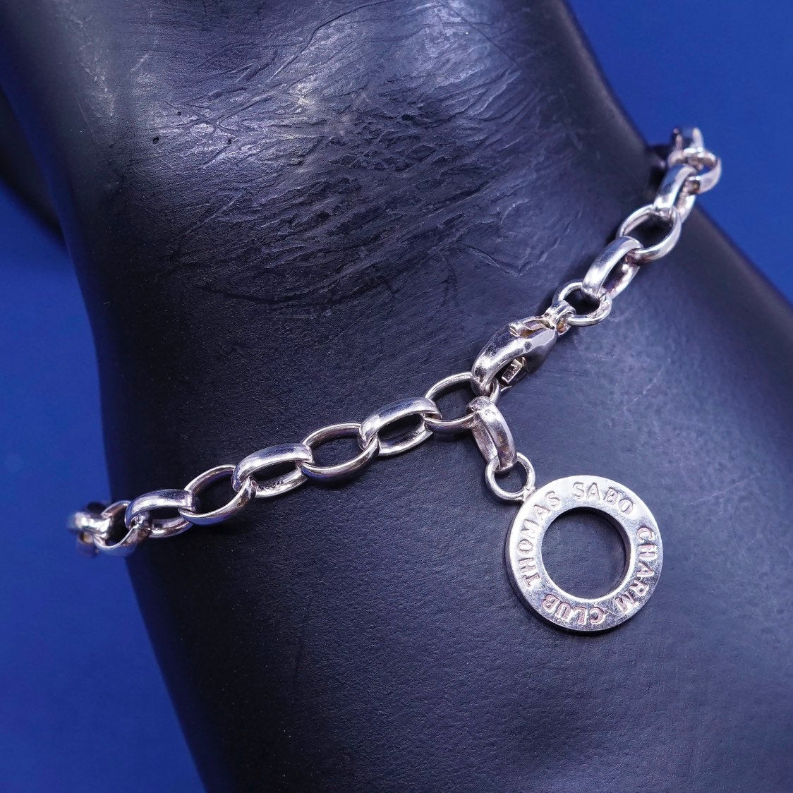 6.5", 5mm, Thomas soba Sterling silver bracelet, 925 chain w/ circle charm