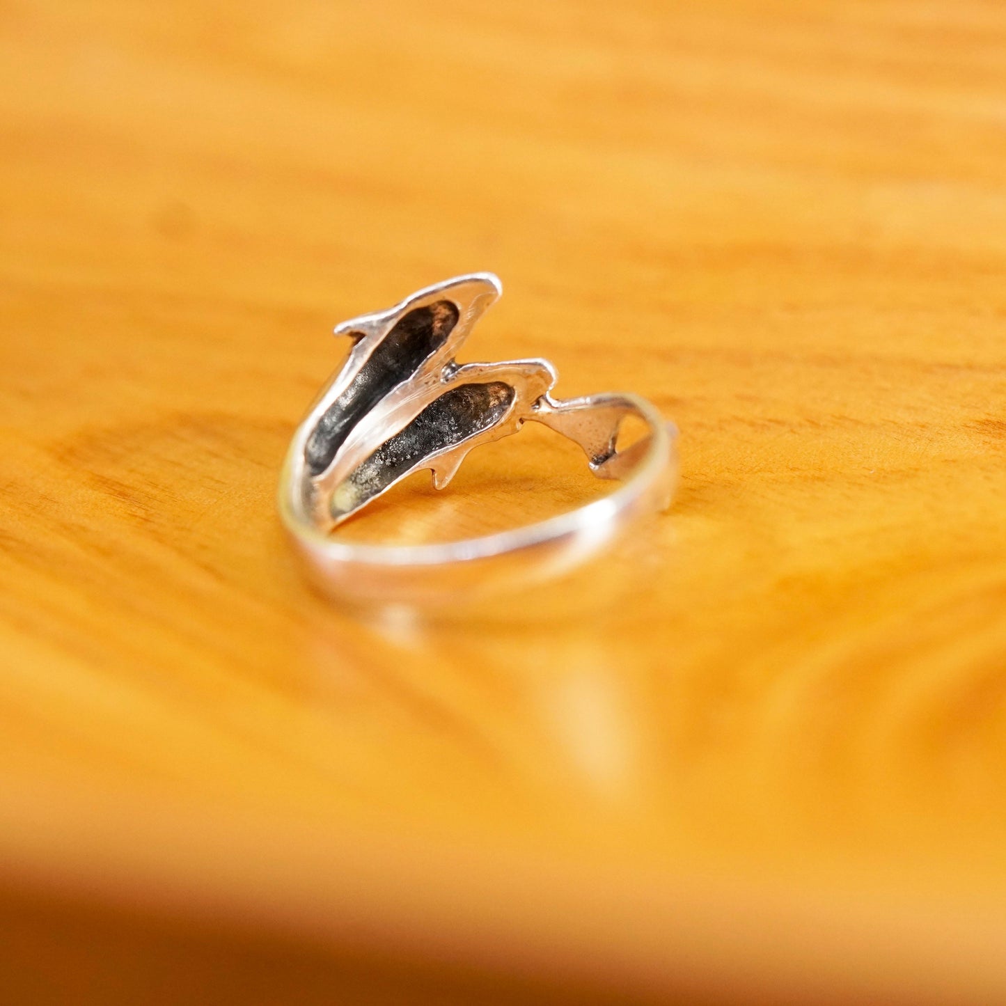 Size 6.25, vintage Sterling silver handmade ring, 925 wrap dolphins band