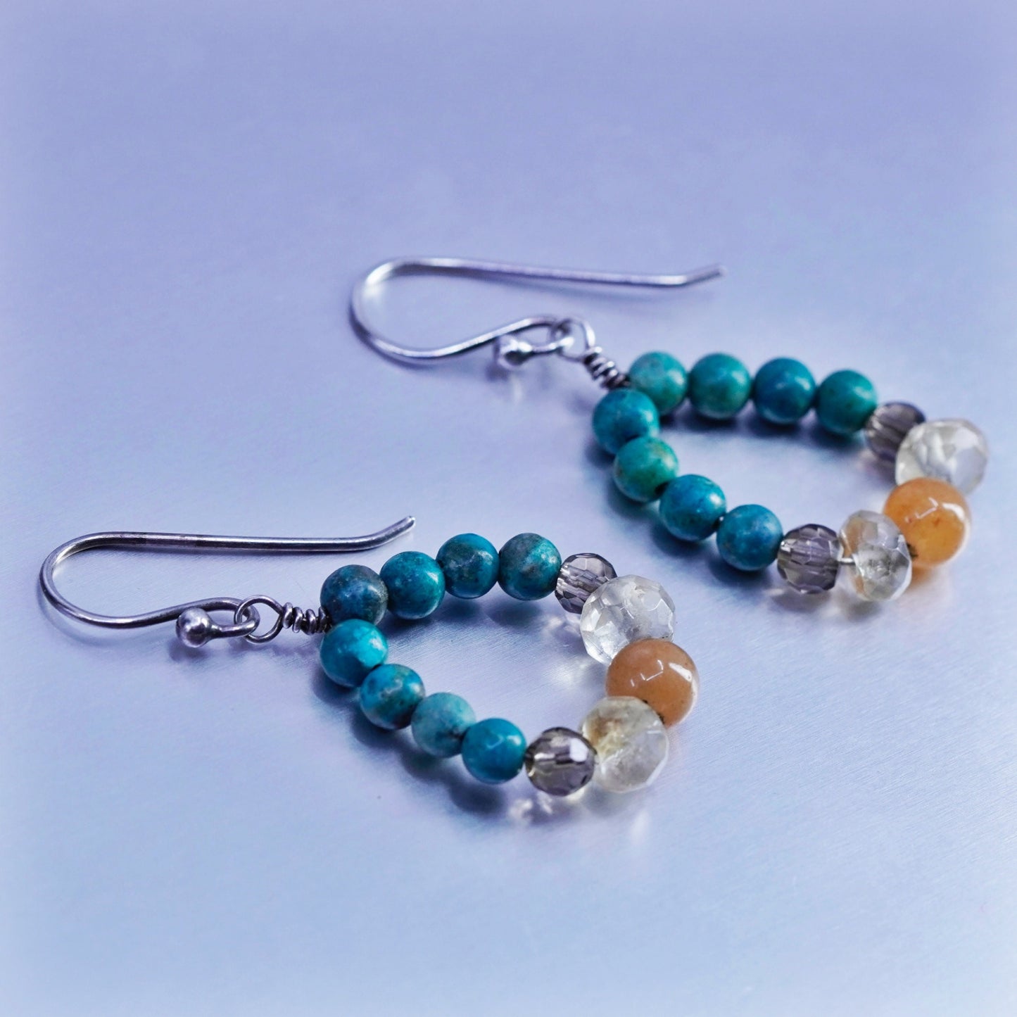 Vintage Sterling 925 silver handmade earrings with turquoise citrine beads