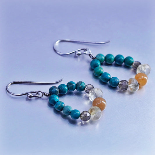 Vintage Sterling 925 silver handmade earrings with turquoise citrine beads