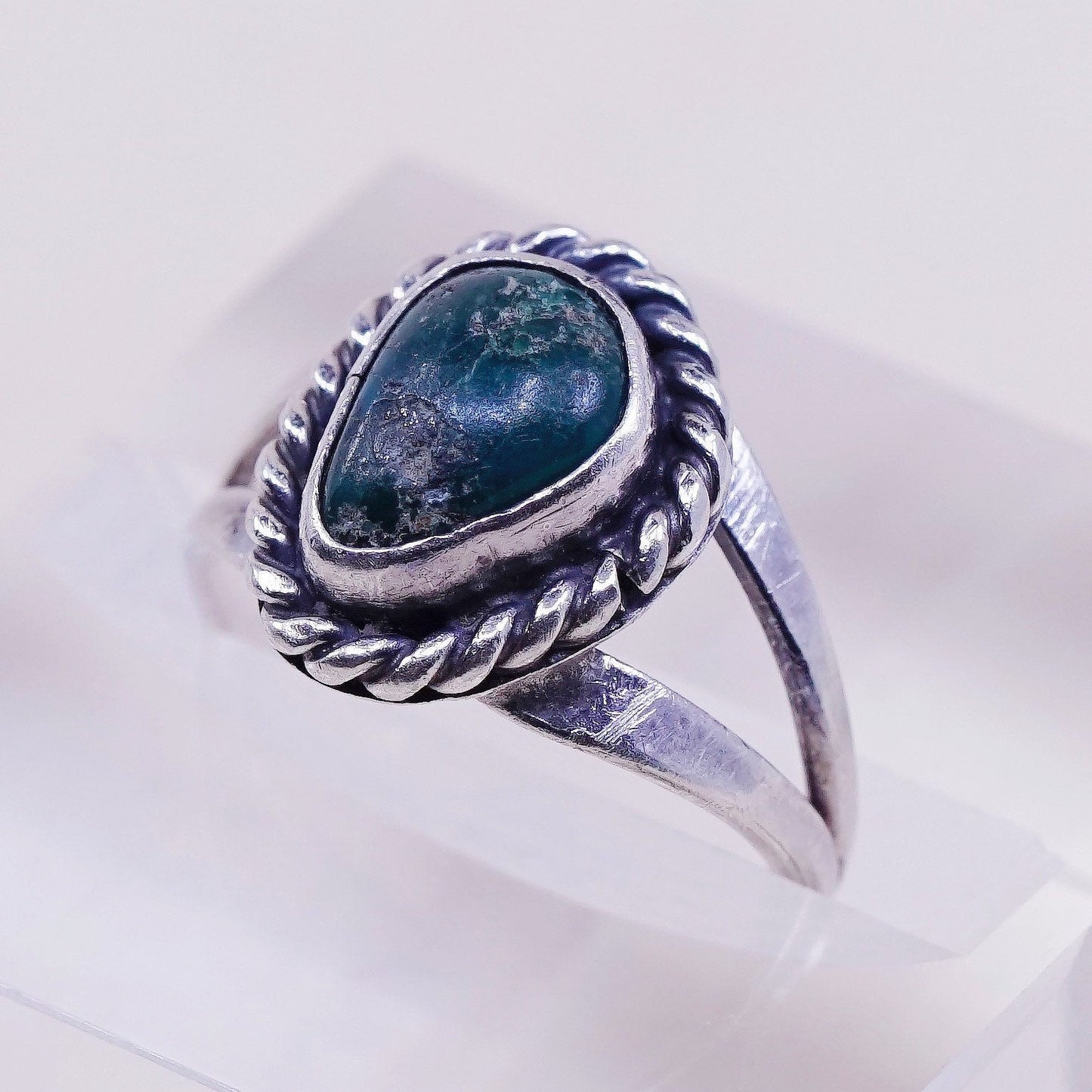 sz 4.5, Native American sterling silver ring, handmade 925 ring with turquoise