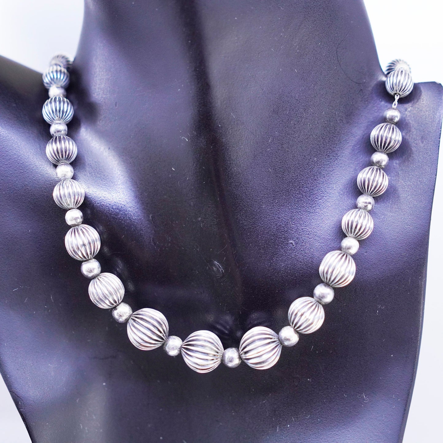 14+2”, Napier 925 sterling silver plated graduated ribbed bead chain necklace