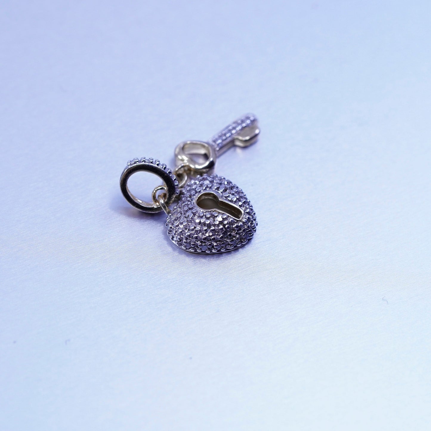 antique vermeil gold over sterling 925 silver heart lock key pendant diamond
