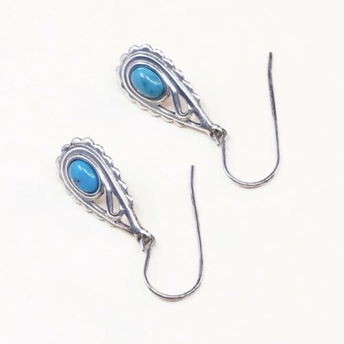 Southwestern handmade Sterling Silver earrings, 925 Turquoise Teardrop Dangles