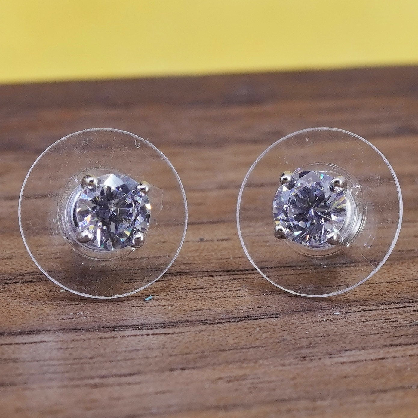 4mm, vintage Sterling silver clear round crystal studs, cz earrings