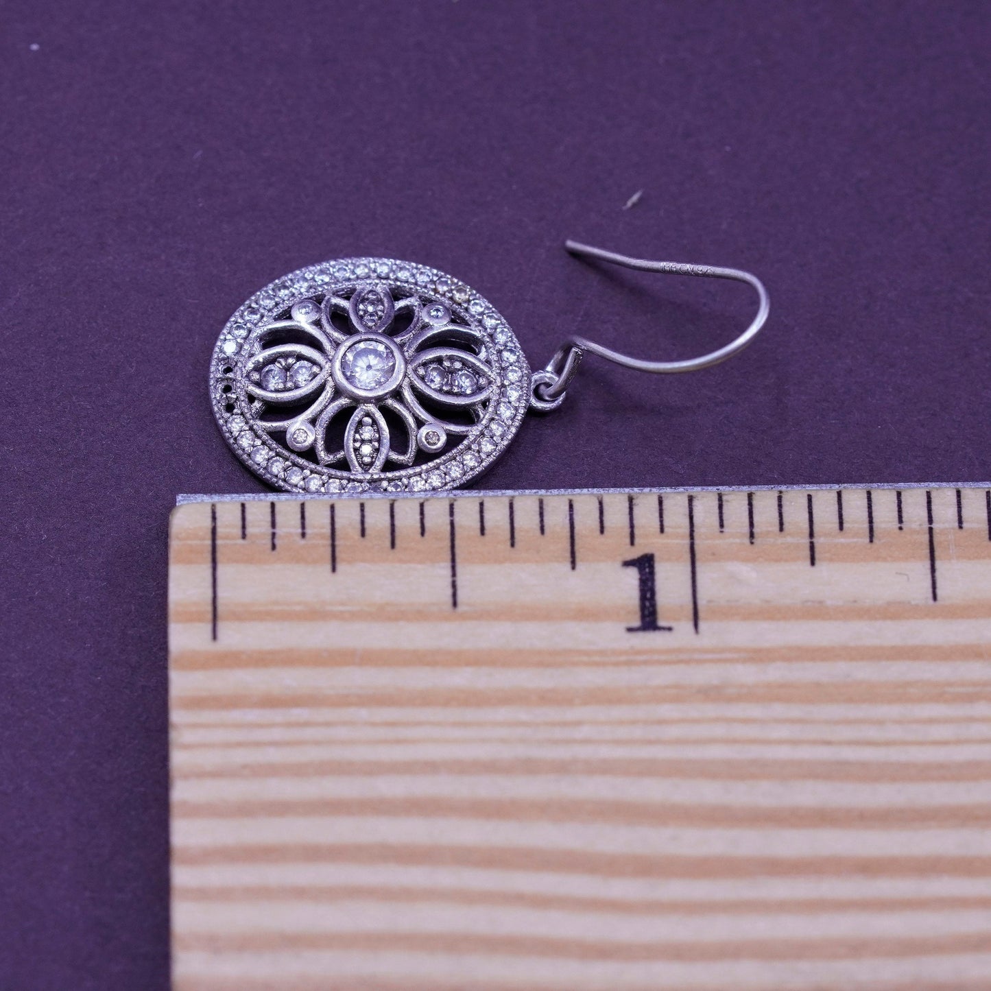 Vintage IBB Sterling silver earrings, 925 drops with cluster Cz Around