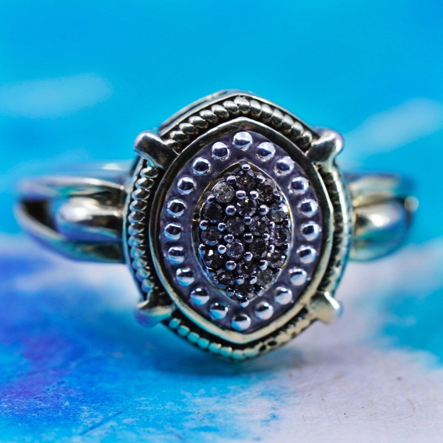 Size 8, vintage vermeil gold Sterling 925 silver handmade ring genuine diamond