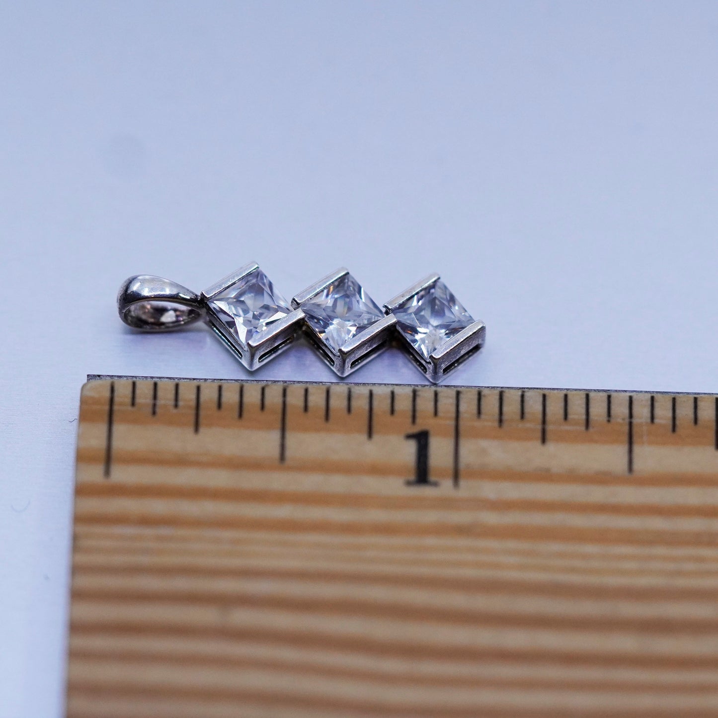 Vintage sterling 925 silver pendant with square Cz
