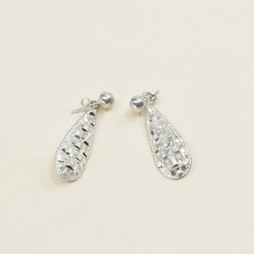 Vtg Sterling 925 Silver Handmade Filigree Teardrop Shaped Earrings