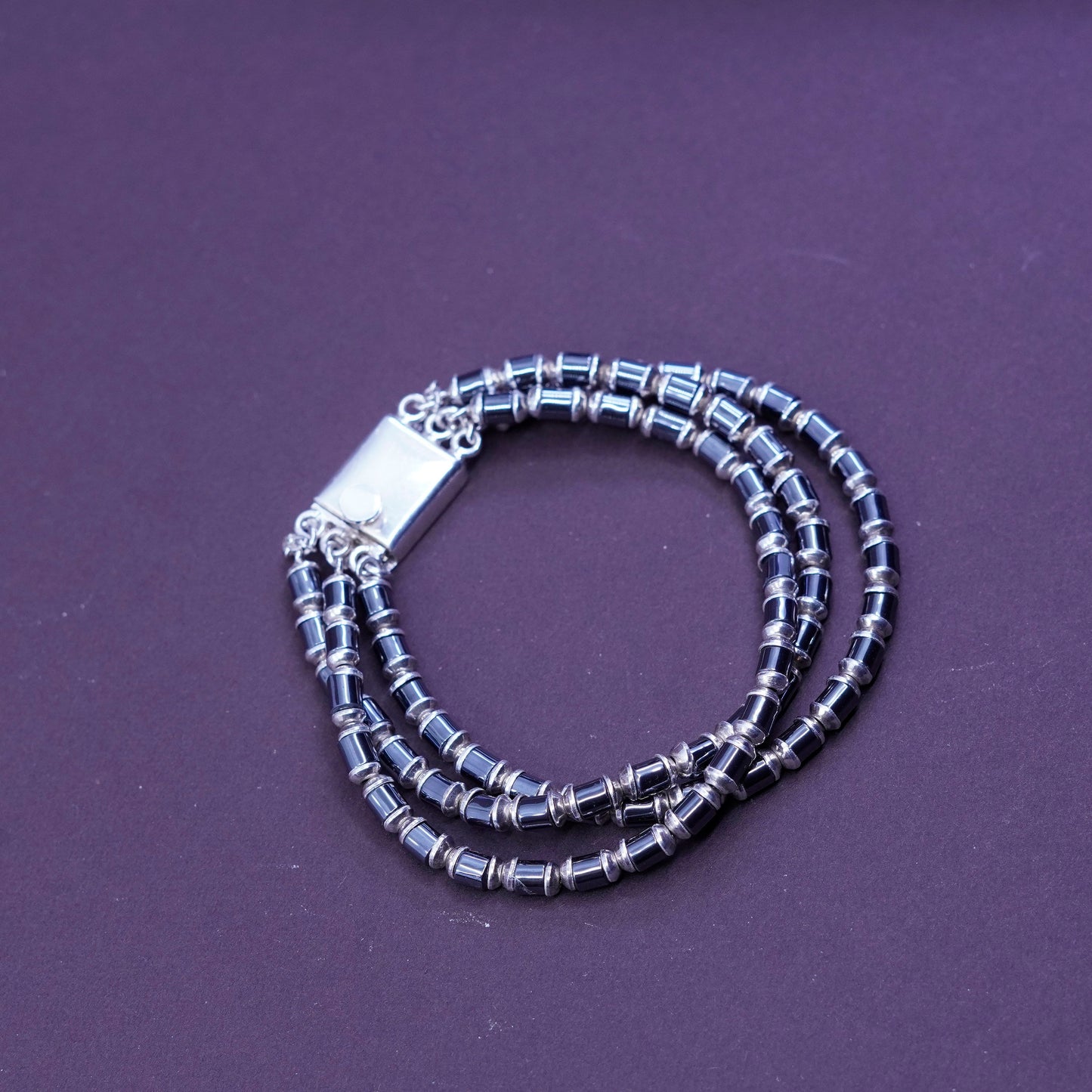 7” sterling 925 silver handmade multi strands bracelet with hematite beads
