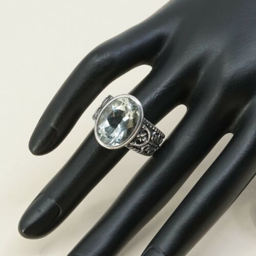Sz 10, Vtg Sterling Silver Handmade Ring, 925 Silver Band W Blue topaz inlay