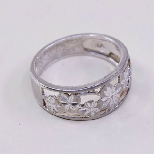 Sz 9, Vtg Sterling Silver Handmade Ring, 925 Silver Band W/ filigree Flower