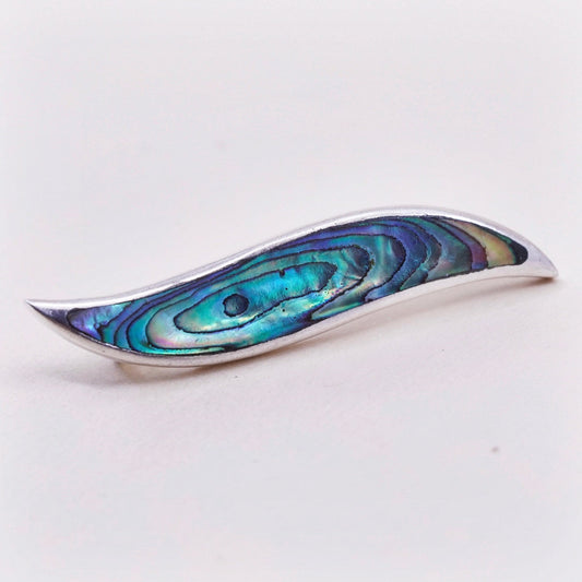 Vintage sterling 925 silver handmade pendant, simple one stroke with abalone