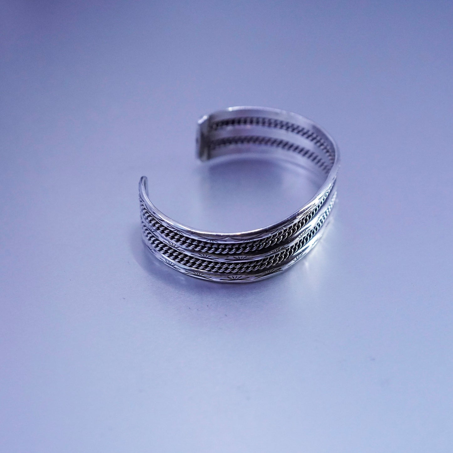 7.25”, Native American Sterling 925 silver bracelet, twisted braided cable cuff