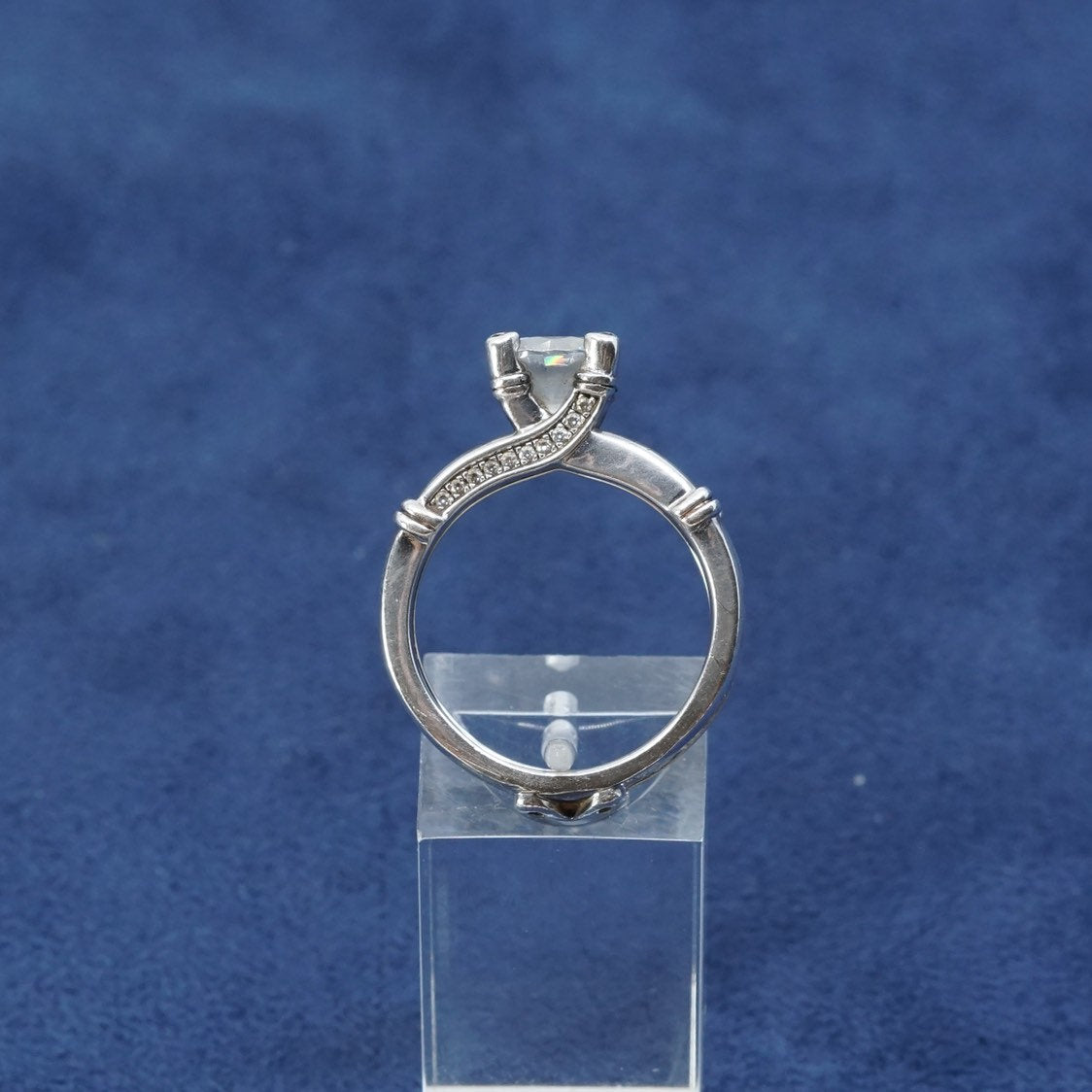 sz 8, vtg jeulia Sterling silver engagement ring, 925 band w/ clear cz