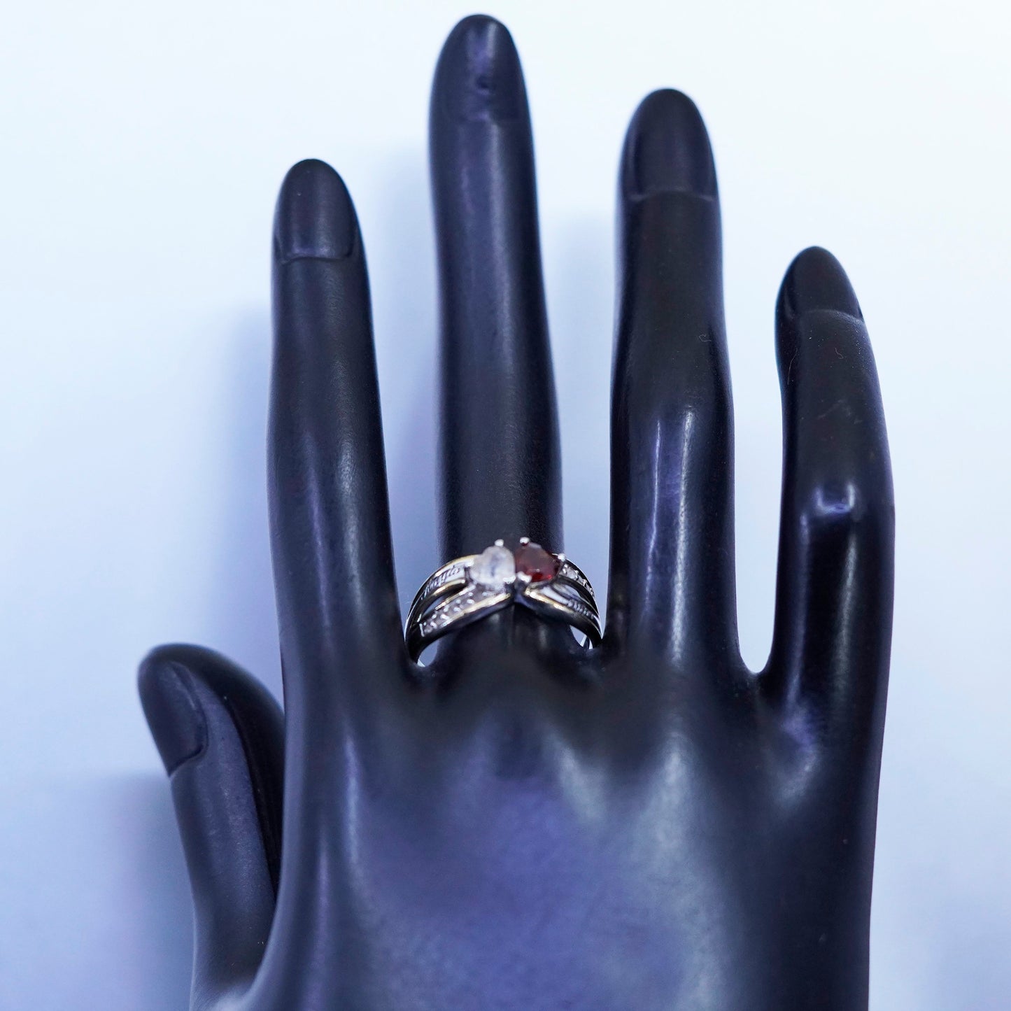 Size 8, Sterling 925 silver ring with ruby rose quartz engraved “Kayla Tyler”