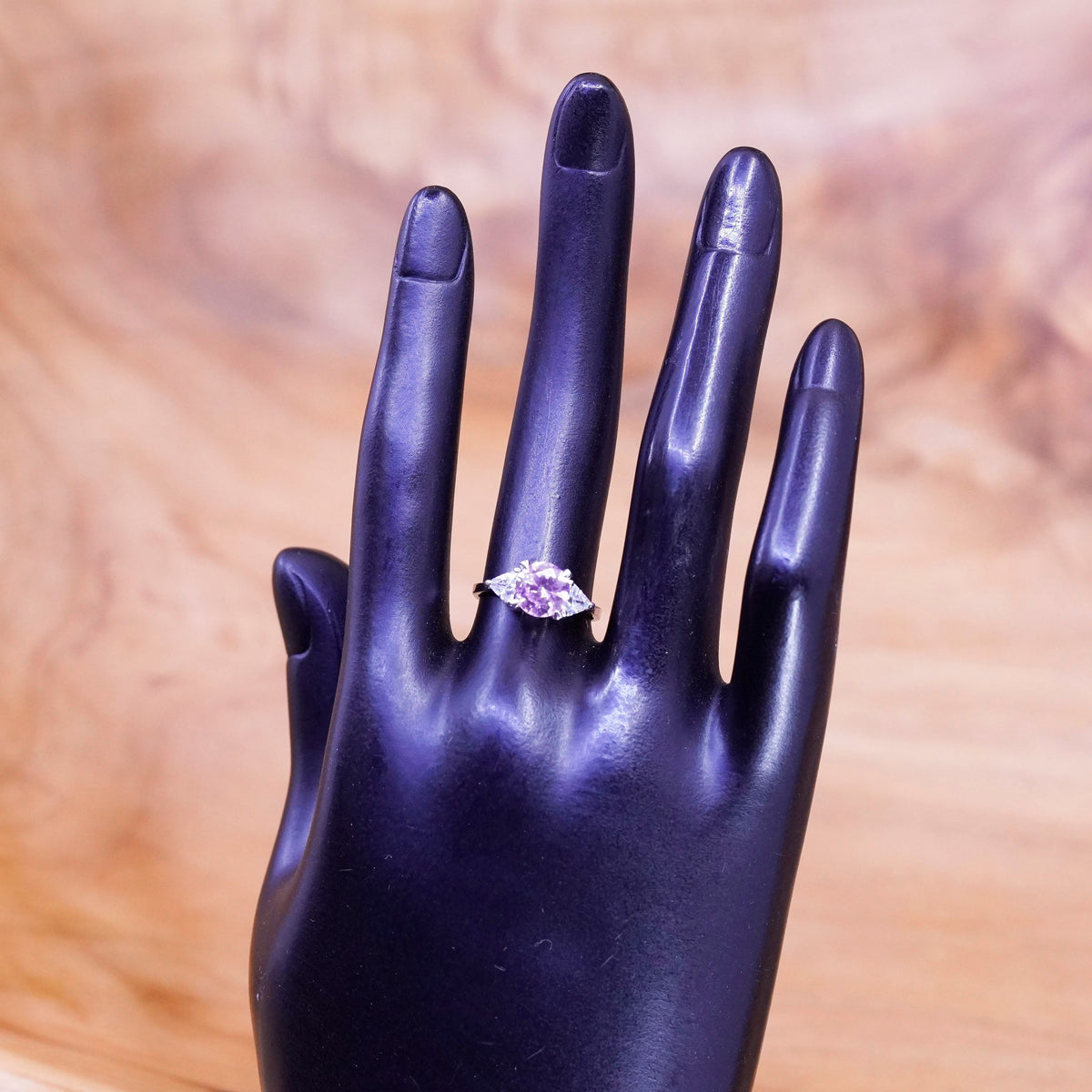 Size 5, vintage Sterling 925 silver ring with pink and clear cz