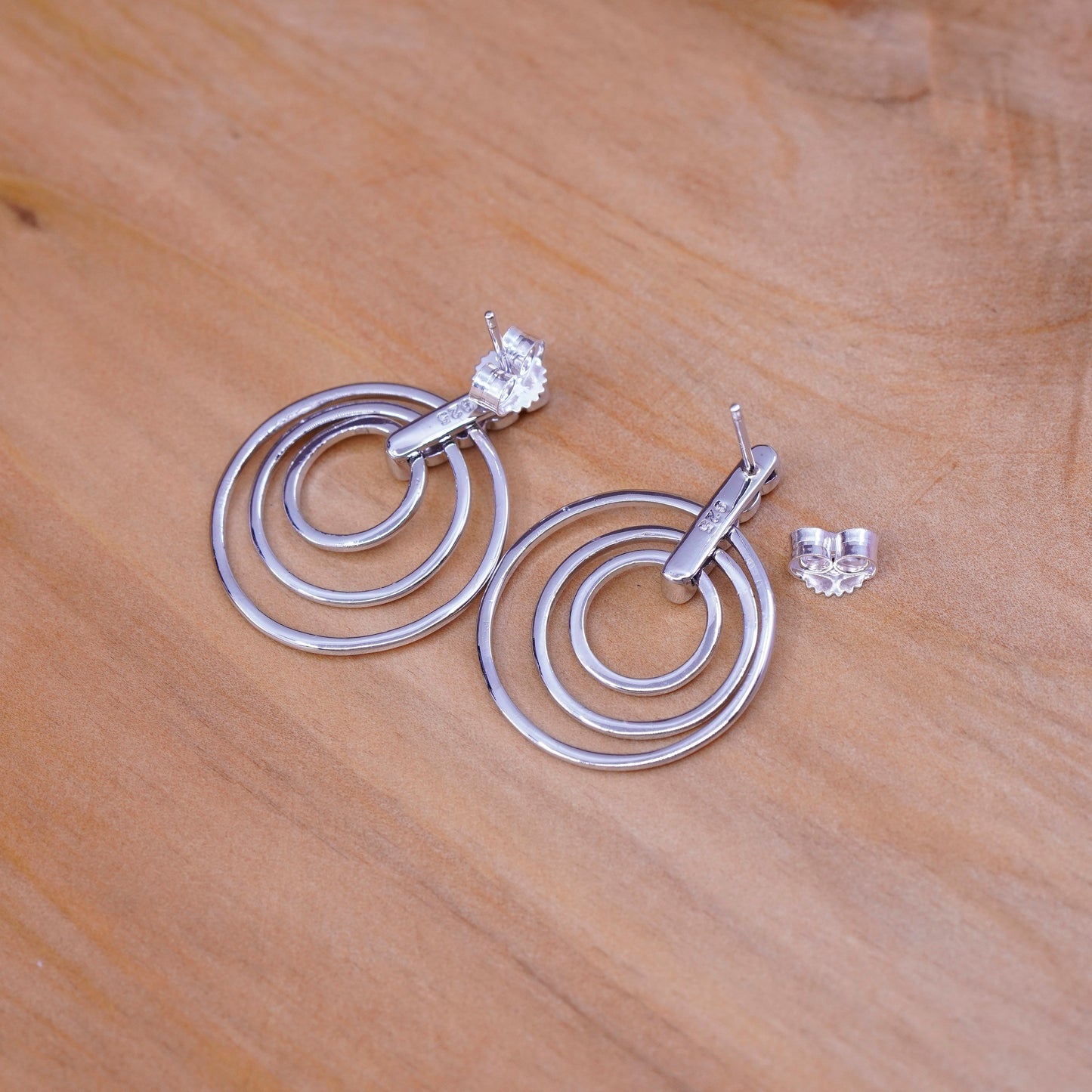 Vintage Sterling silver handmade earrings, 925 multi circles dangles with Cz