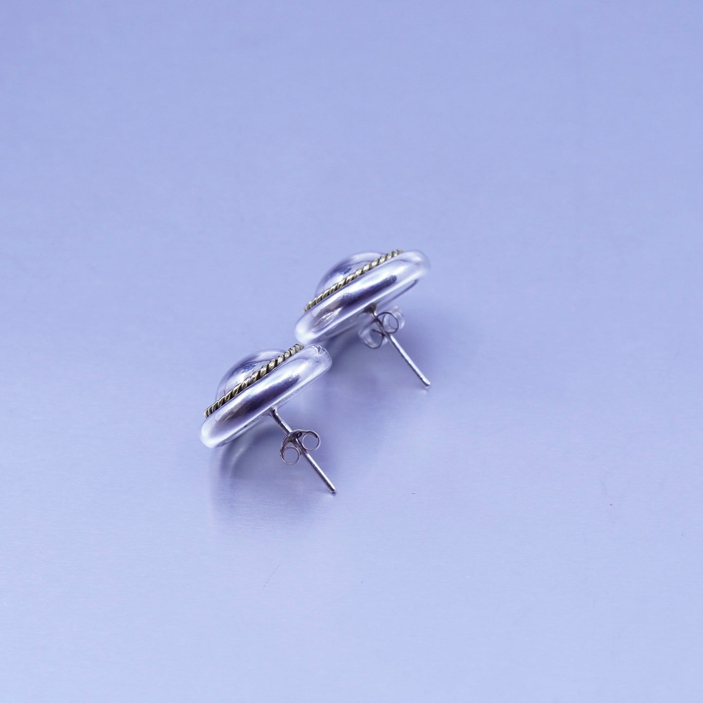 Vintage Mexico Sterling 925 silver handmade studs earrings brass cable around