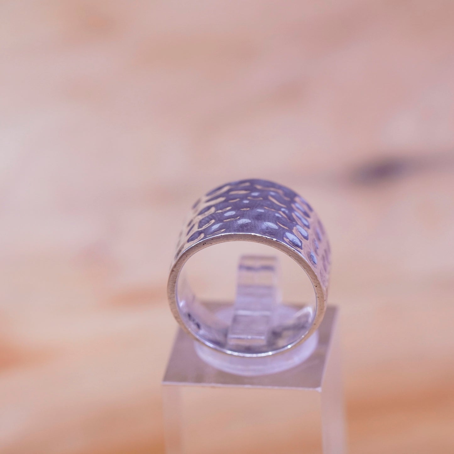 Size 6, vintage Sterling silver handmade ring, hammered 925 wide band