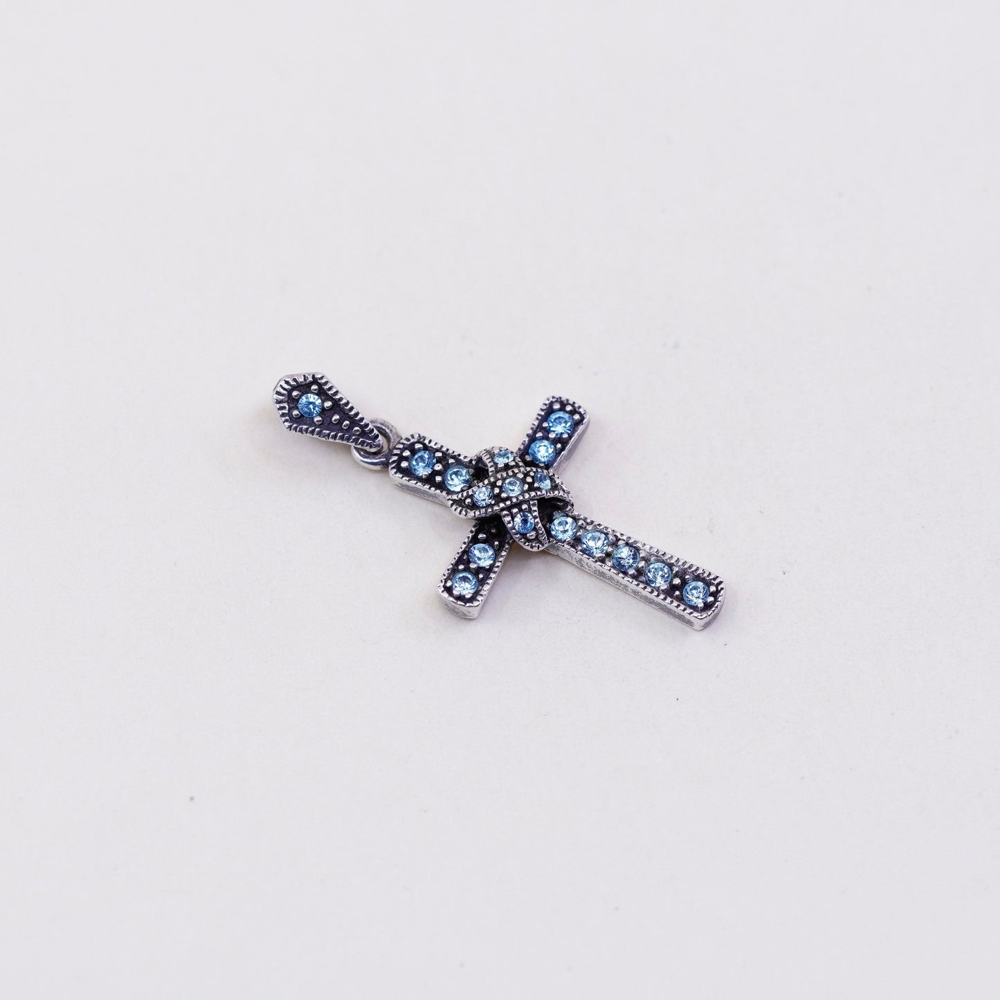 Vintage handmade sterling 925 silver cross with topaz details