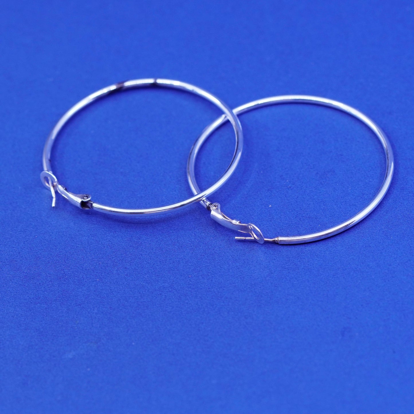 1.75”, vintage Sterling silver handmade earrings, huge 925 hoops, huggie