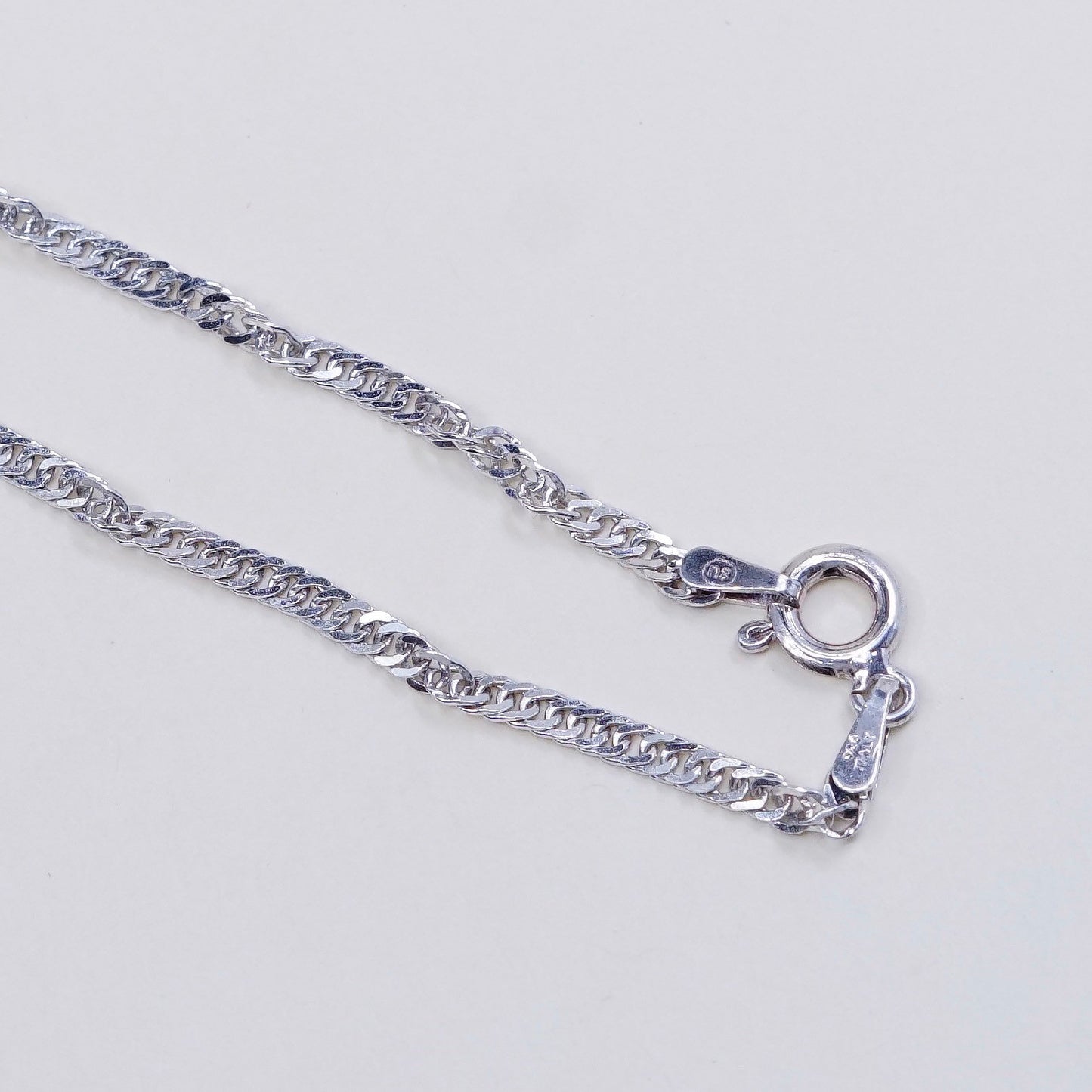 18”, 2mm, Vintage sterling silver Italy 925 twisted curb chain, necklace