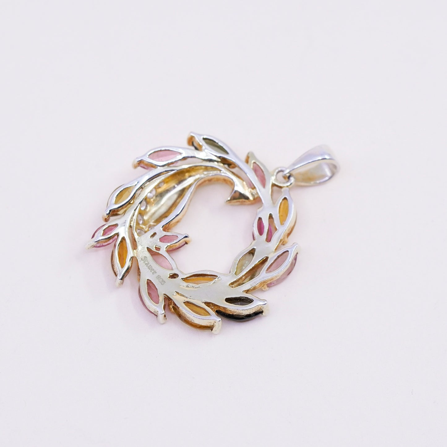 vintage Stauer vermeil Gold over Sterling 925 silver pendant peacock bird cz