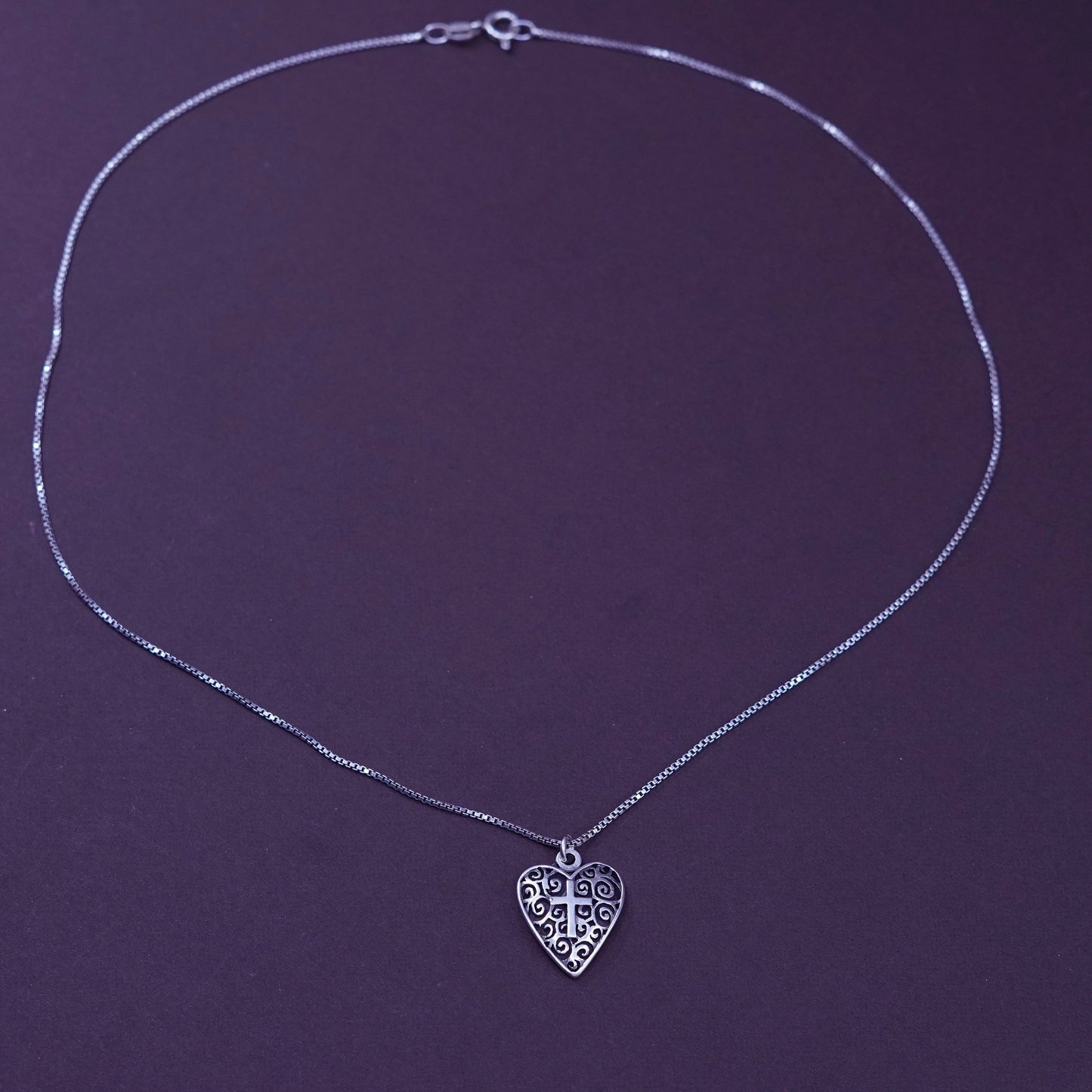 18”, VTG BSD Bob Siemon Sterling 925 Silver chain necklace heart cross pendant