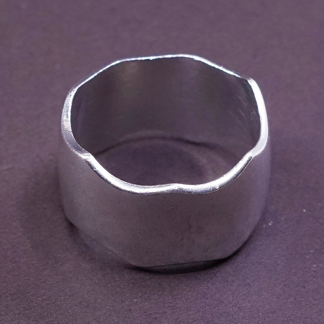 sz 12.5, vtg sterling silver handmade ring, 925 wide band, Stamped 925 mexico