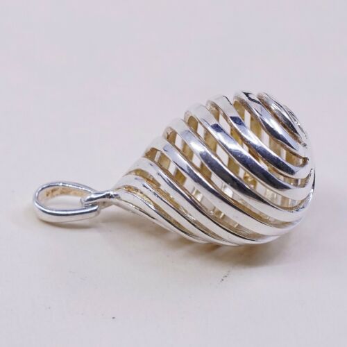 Vtg Modern Simple Sterling Silver handmade Pendant, 925 Swirl Teardrop