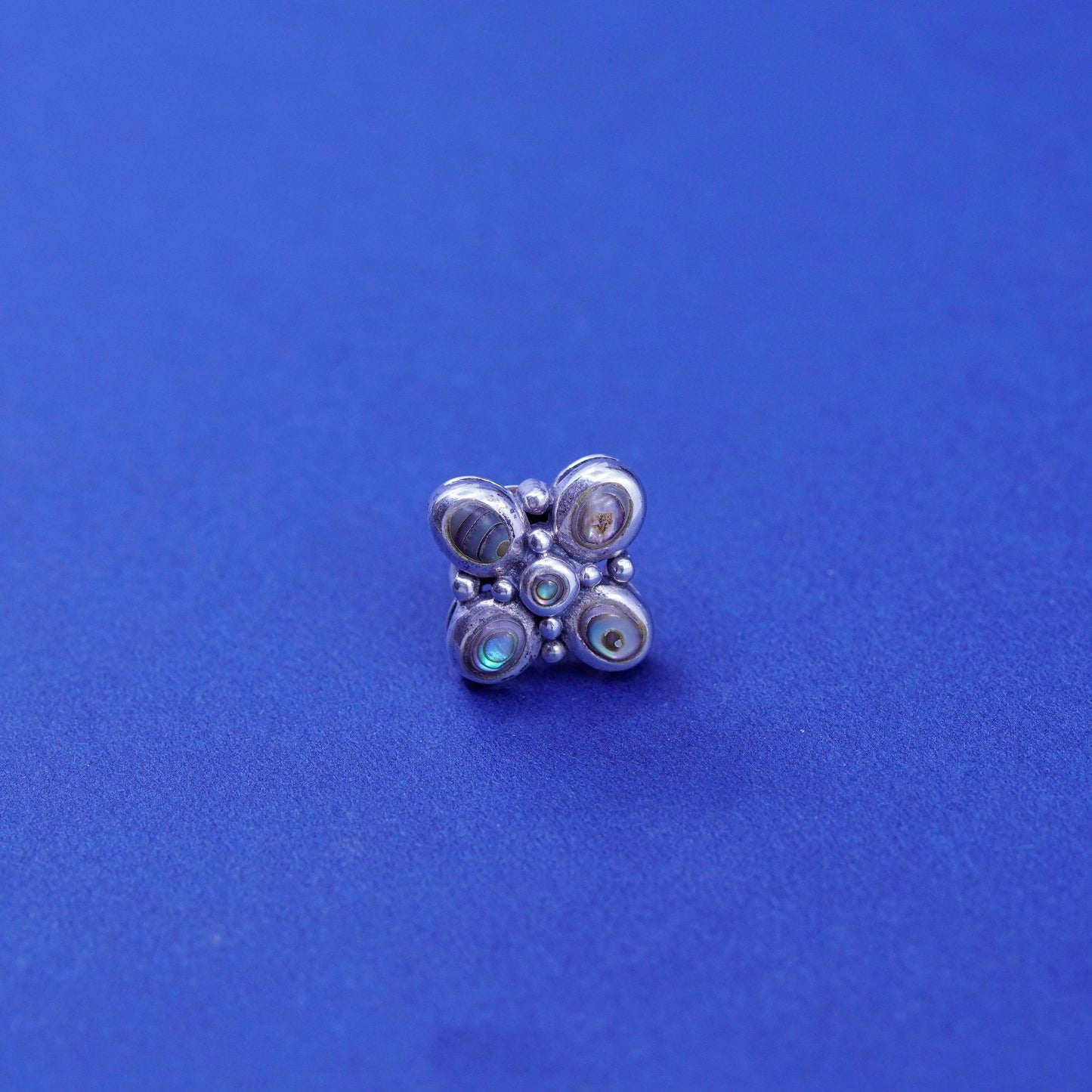 Vintage sterling silver handmade earrings, 925 floral studs with abalone