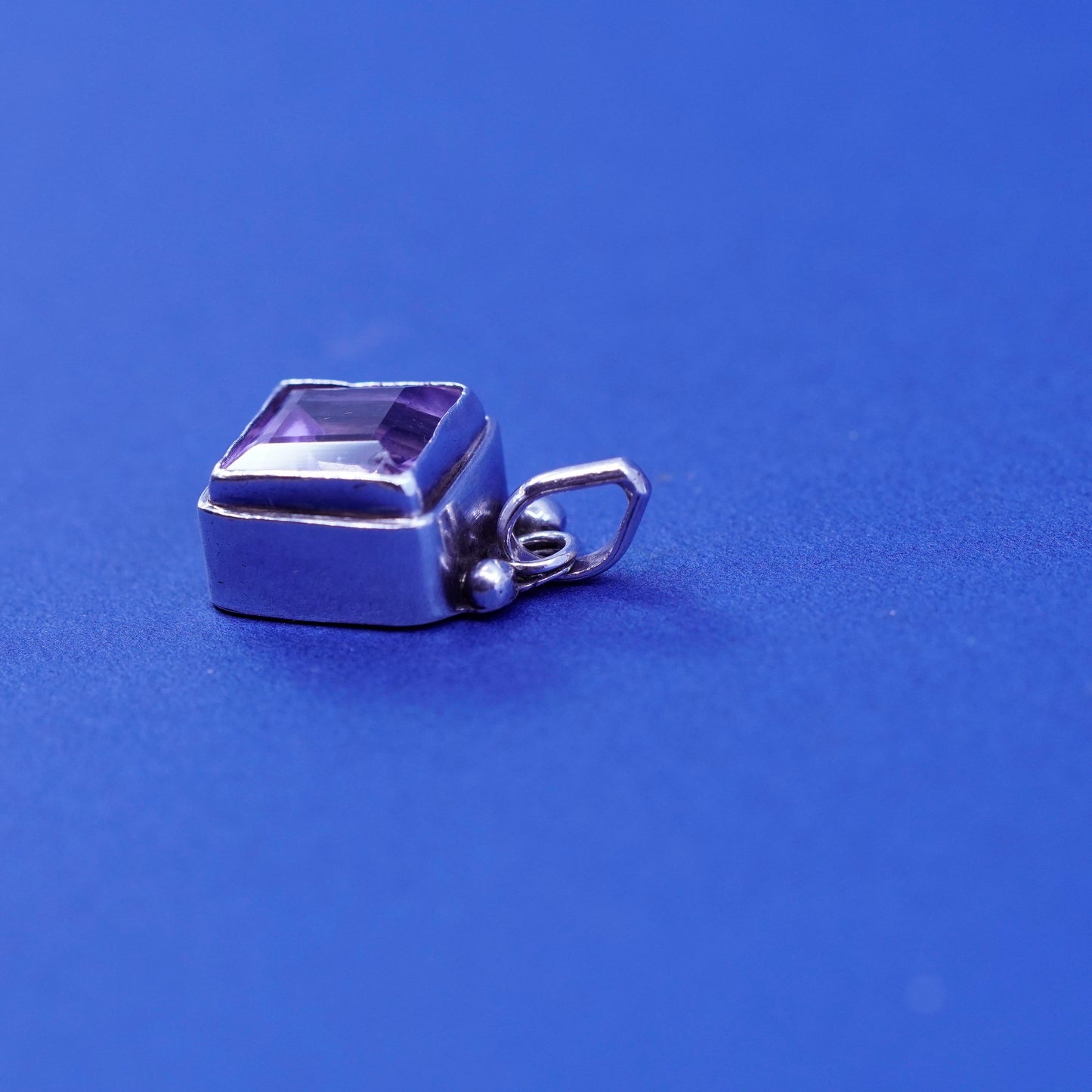 Vintage Sterling 925 silver handmade pendant with square amethyst