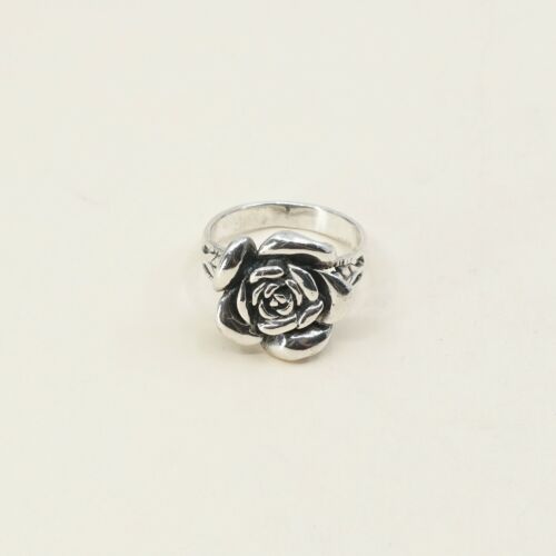 Size 10, Vtg Sterling 925 Silver Rose Bud Flower Band Ring, Stamped 925